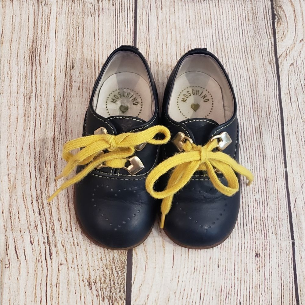 Moschino Kids Navy Leather Shoes